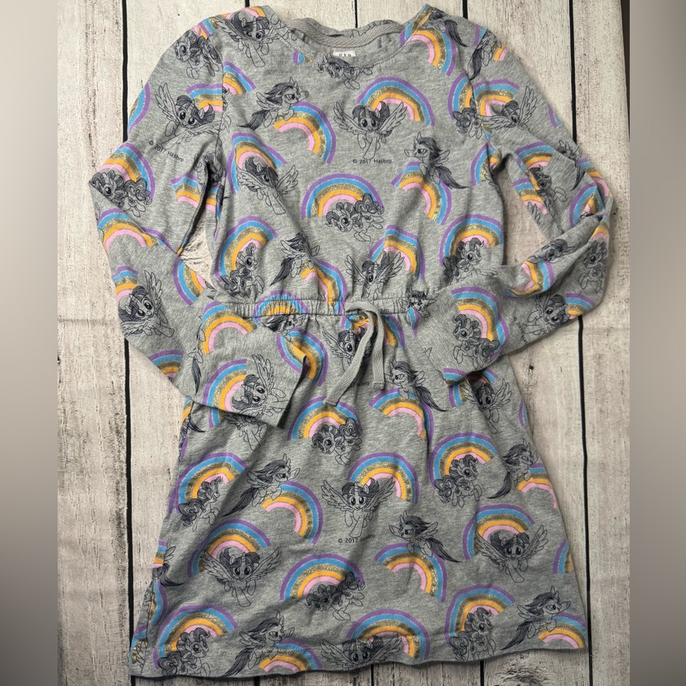 My Little Pony & Rainbows GAP Kids Long Sleeve Gray Dress Medium 8 Glitter